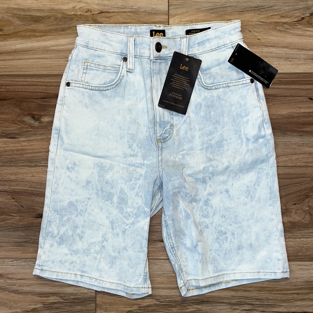 Lee Modern Vintage High Rise Denim Bermuda Shorts in Light Indigo Acid